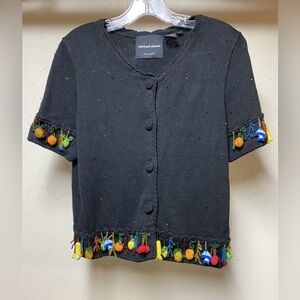 Michael Simon Fruits Tropical Beaded Short Sleeve Cardigan Women's Size S